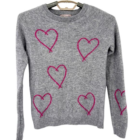 Philosophy Womens 100% Cashmere Sweater Hearts Love Gray Size XS - Picture 1 of 6